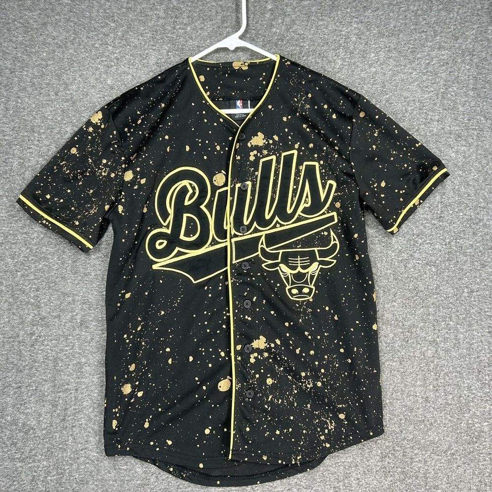 NBA Chicago Bulls Shirt Mens small Black Golf Paint Splatter Button Up jersey